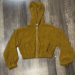 Woman’s Favlux Fashion Mustard Yellow Corduroy Cropped Hoodie size small